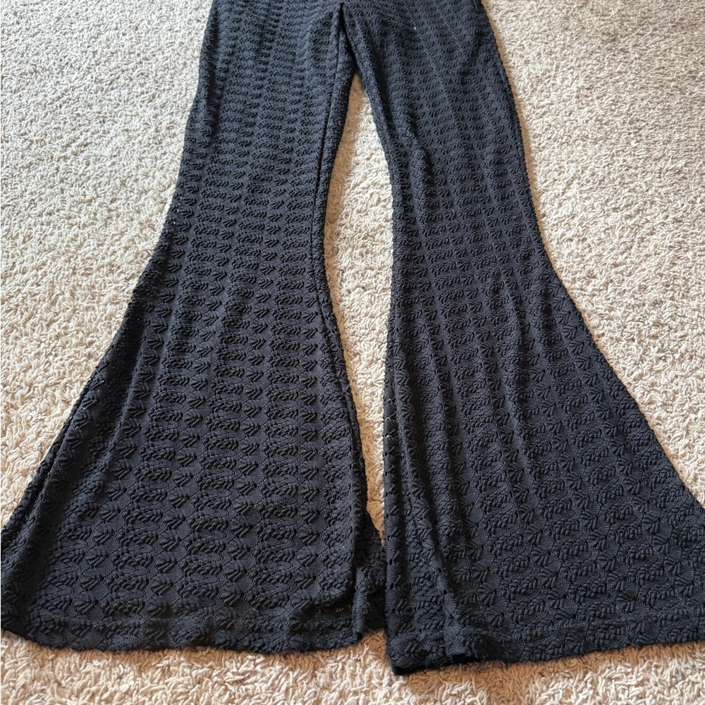 h.i.p. Textured Black Flare Pants